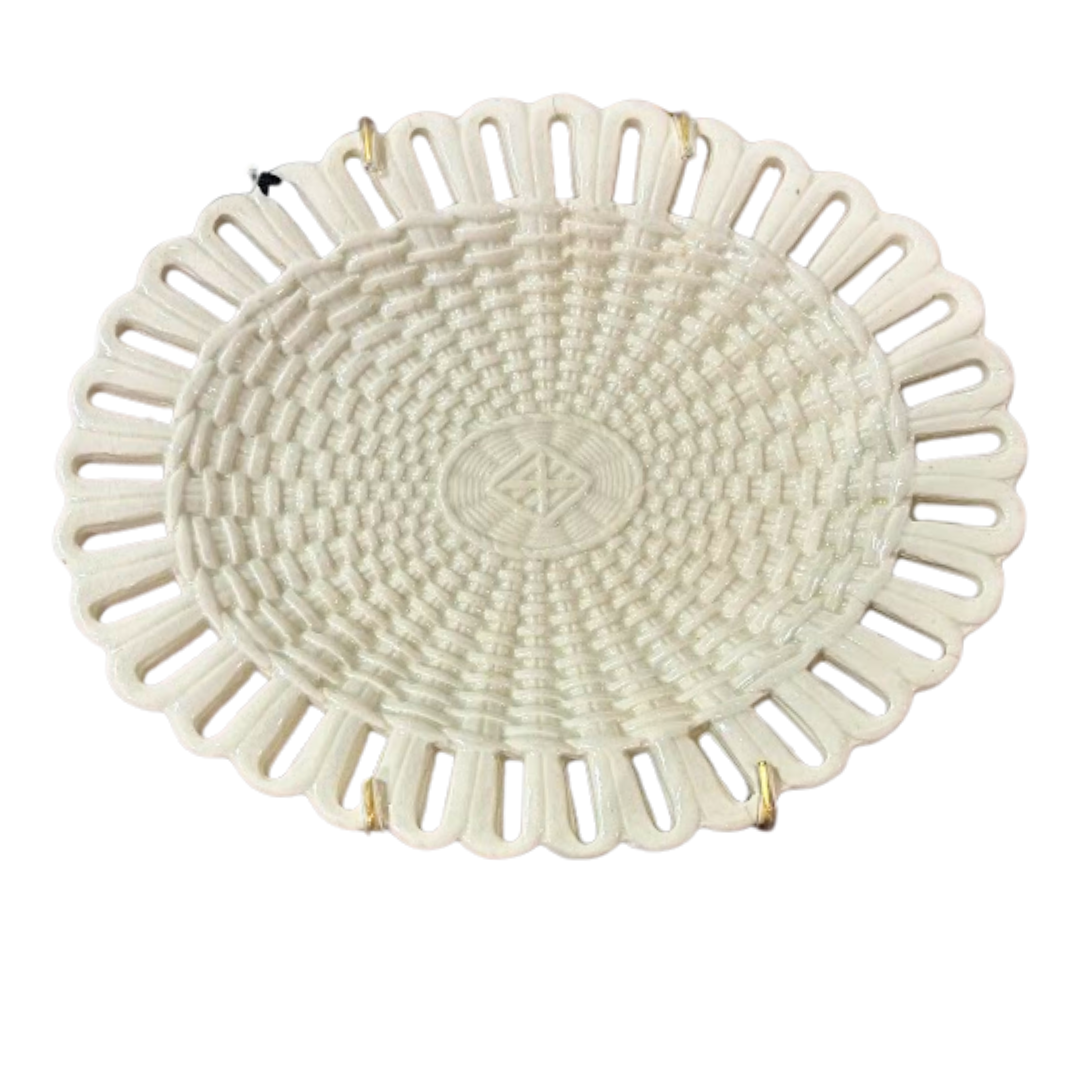 6.75" x 5.5" Creamware Reticulated Basketweave Dish Circa 1840 (#16759)