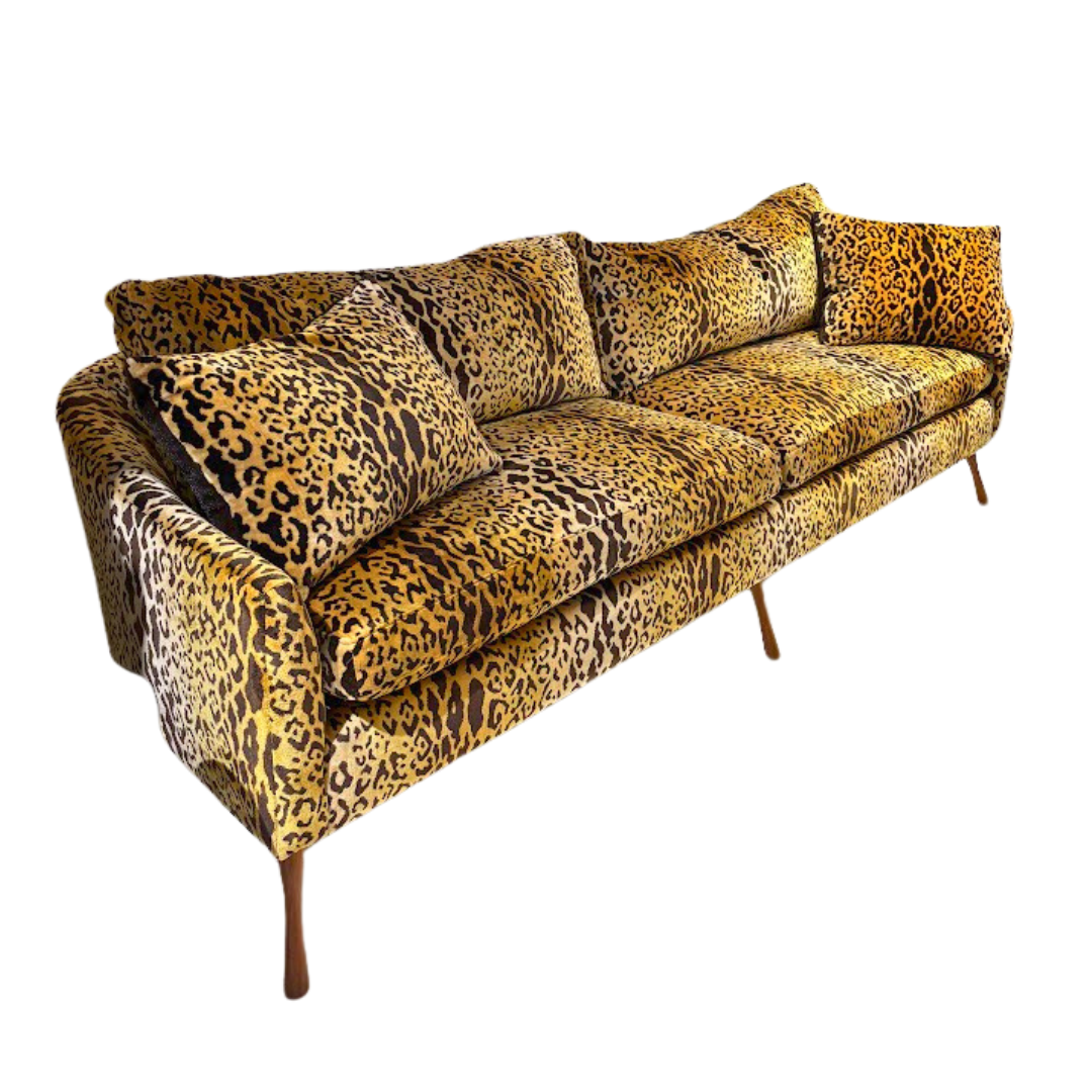 Custom Sofa in Leopardo Scalamandré Upholstery with Matching Pillows