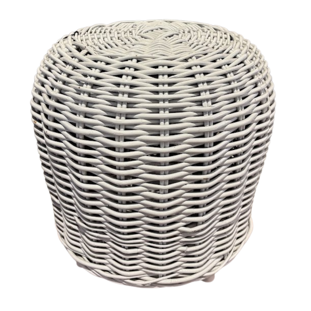 Mid Century Modern Style White Painted Wicker Stool