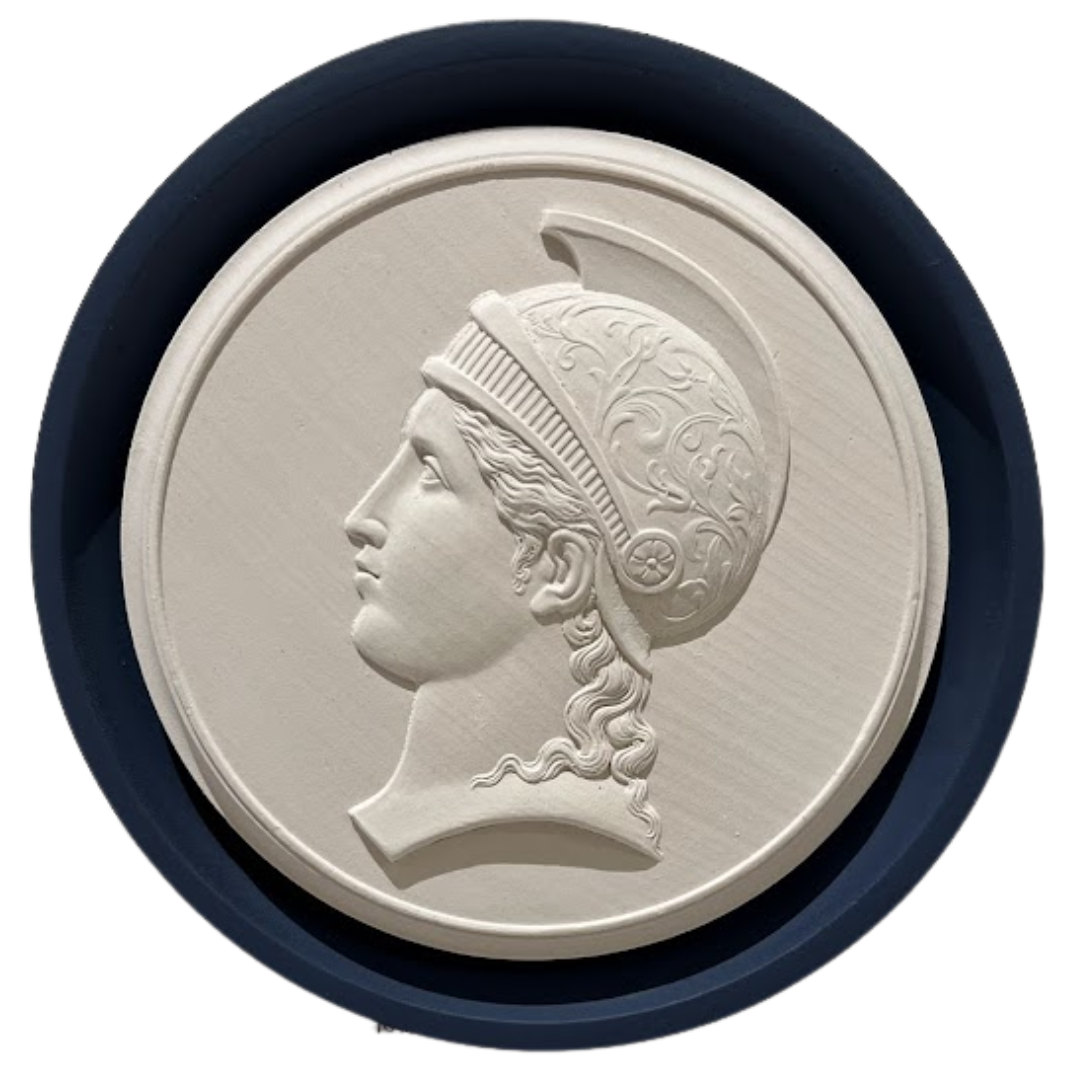 6.5" Handmade Replica Intaglio of Original Found in France in Frame Cast from Antique Italian Frame, Painted Navy