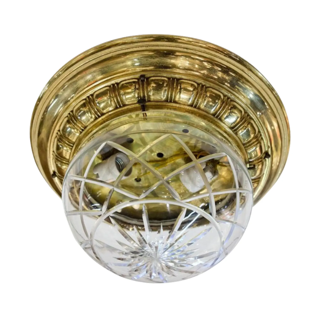 Italian Cut-Glass Flush Mount Light, Circa 1910