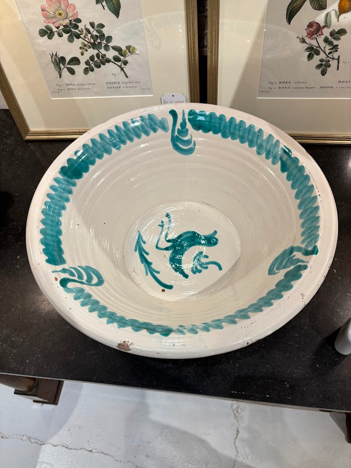 Large Antique Spanish Green Fajalauza Lebrillo Bowl