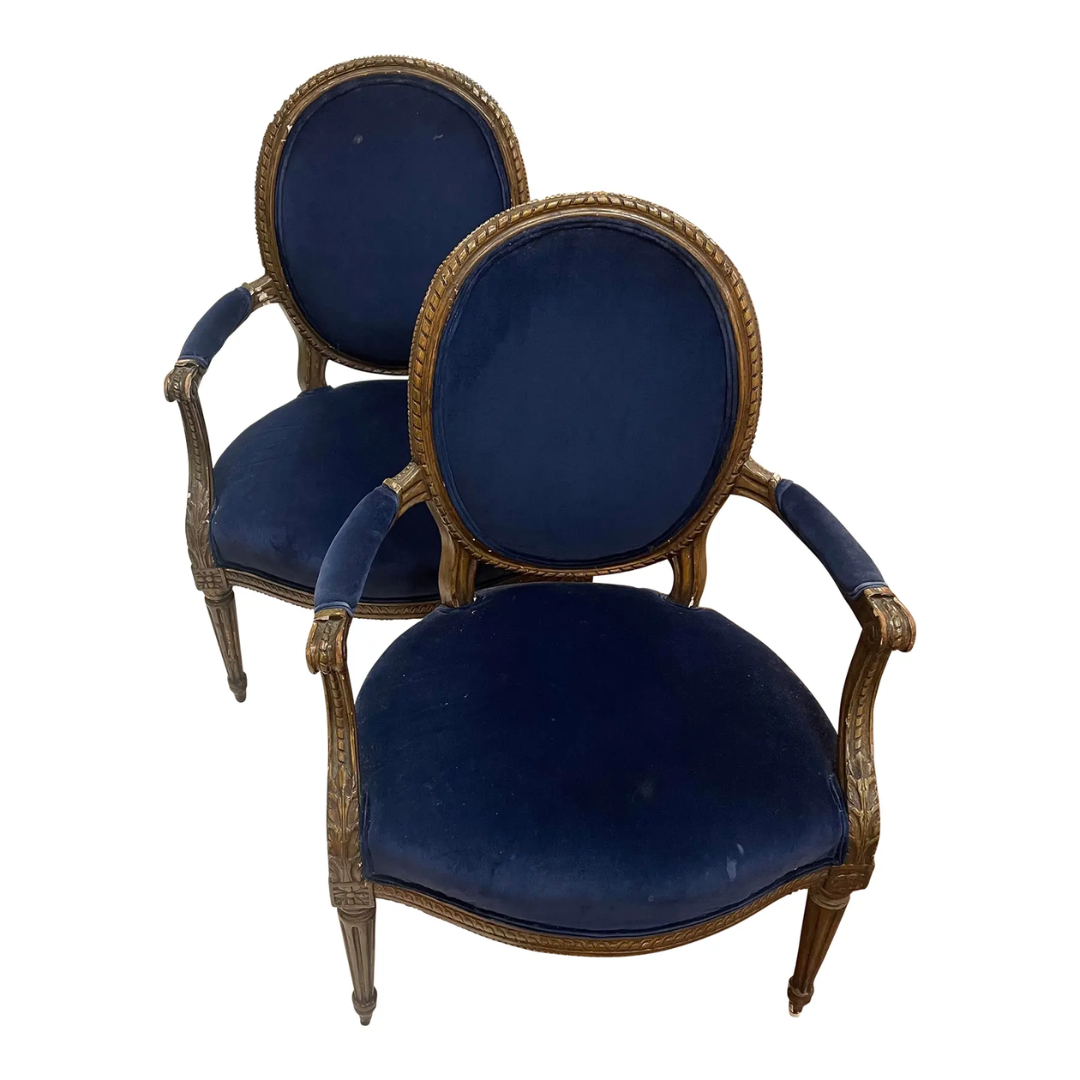 Pair Vintage Mid 20th Century Bergère Chairs
