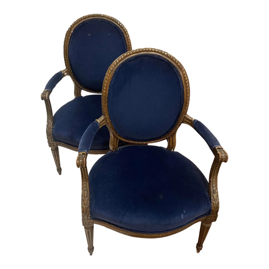 Pair Vintage Mid 20th Century Bergère Chairs