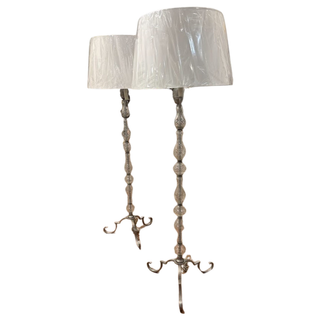 Pair of Vintage Glass and Tole Floor Lamps