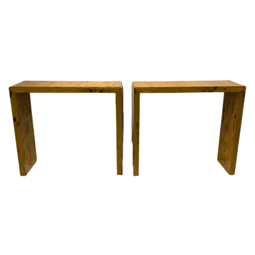 Pair Burled Wood Art Deco Style Console Tables