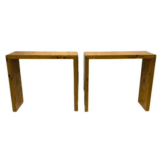 Pair Burled Wood Art Deco Style Console Tables