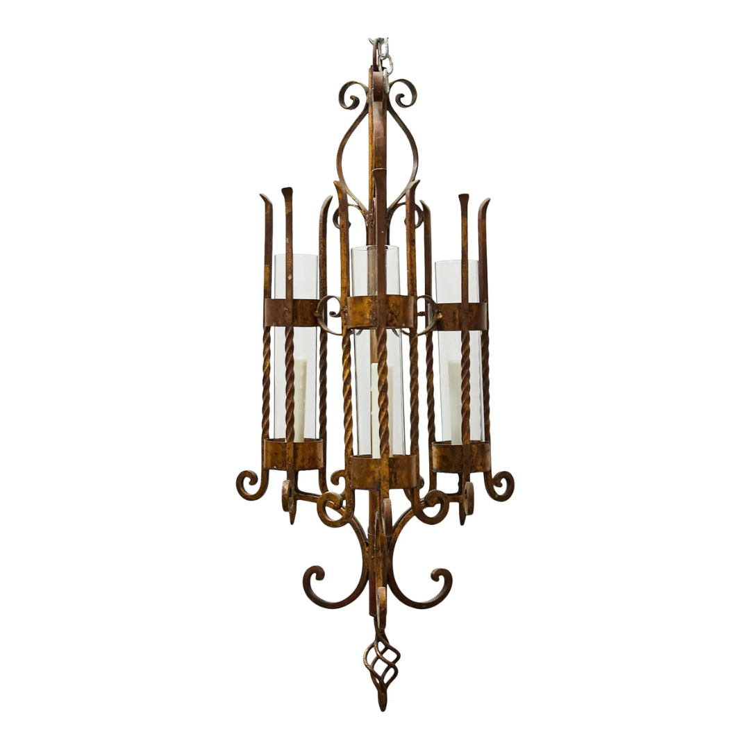 Italian Gilt Iron Three-Arm Chandelier