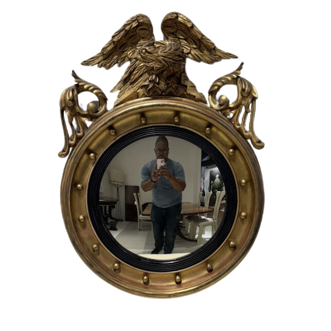 Late 19th Century English Regency Convex Mirror with Eagle Crest