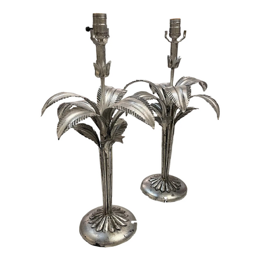 Pair Silver Gilt Italian Palm Lamps