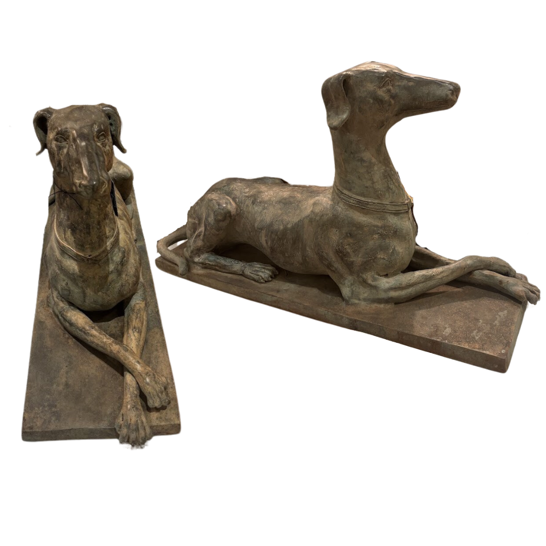 Pair of Vintage Bronze Greyhounds on Cast Iron Plinths