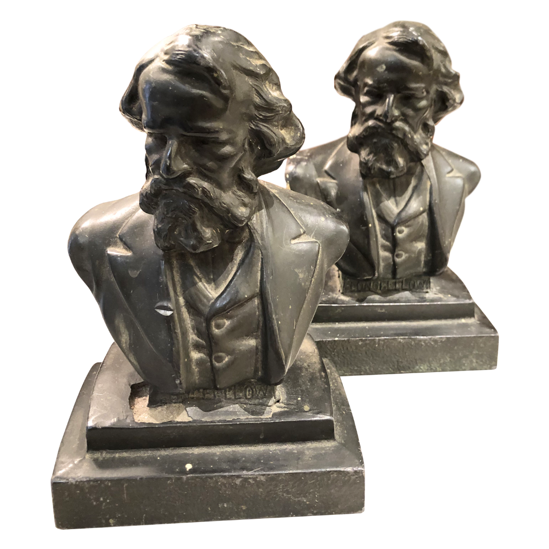 Antique Pair of Henry Wadsworth Longfellow Bookends