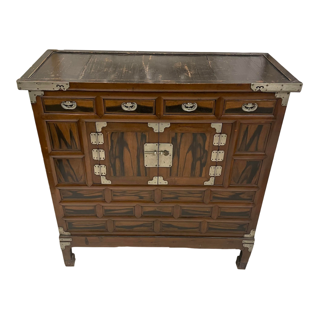 Antique Mid 20th Century Persimmon Tansu Style Commode