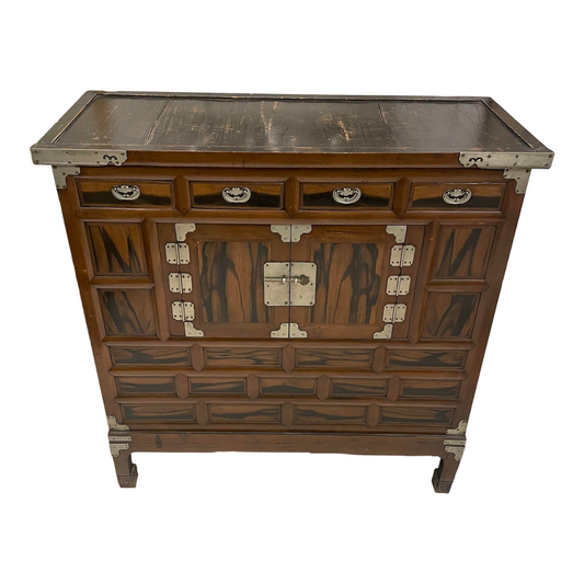 Antique Mid 20th Century Persimmon Tansu Style Commode