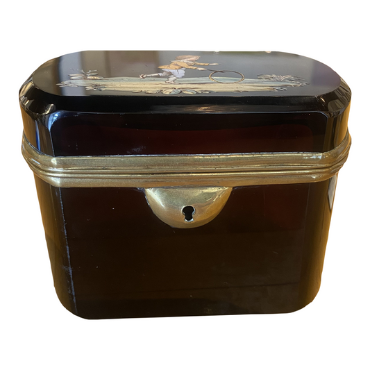 Early 19th Century Bohemian Sugar Casket in Rare Amethyst Featuring Motif of Child Playing