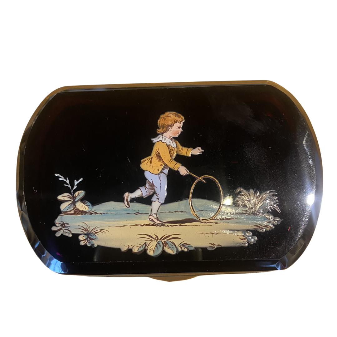 Early 19th Century Bohemian Sugar Casket in Rare Amethyst Featuring Motif of Child Playing