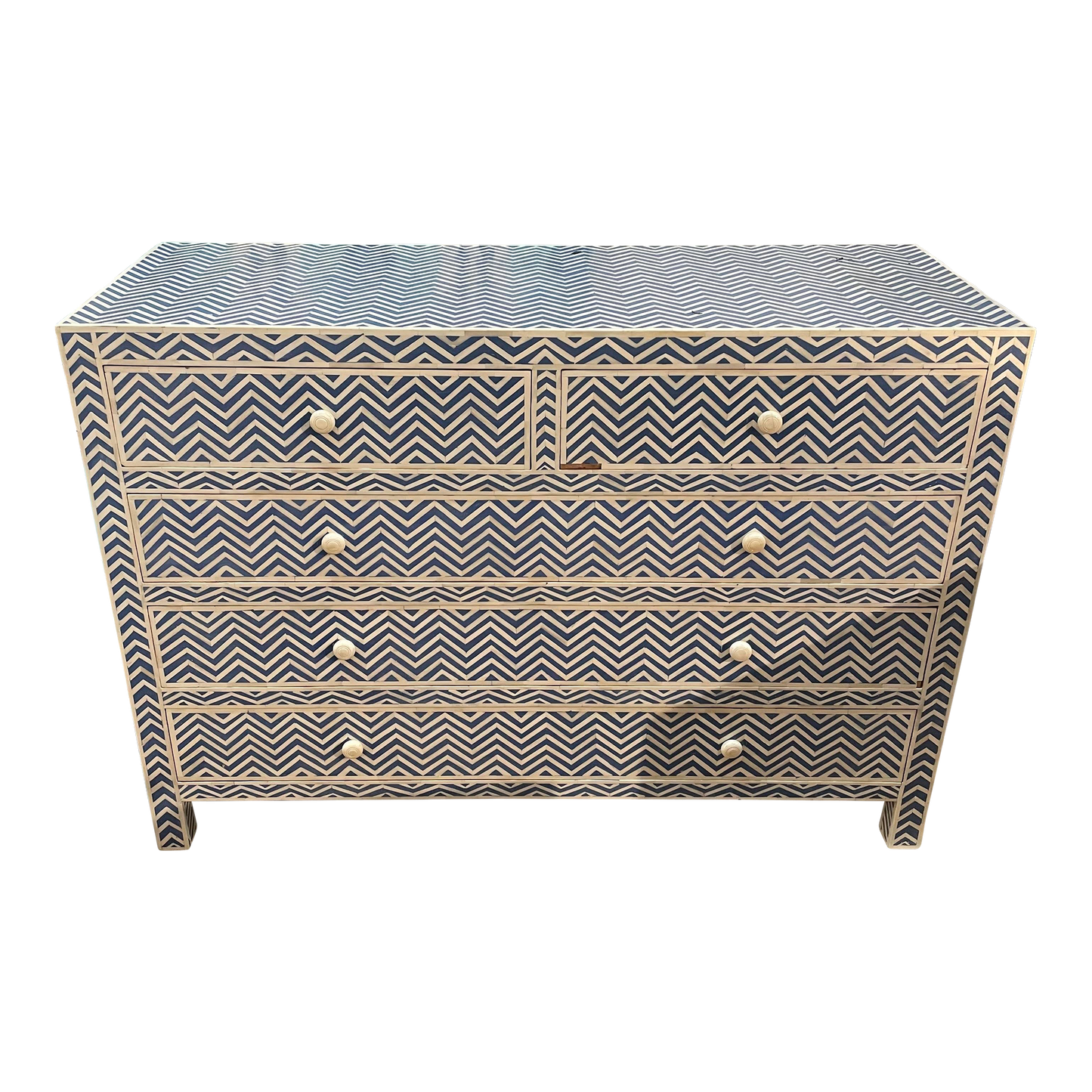 Late 20th Century English Anglo-Indian Style Geometric Designed Chest of Drawers