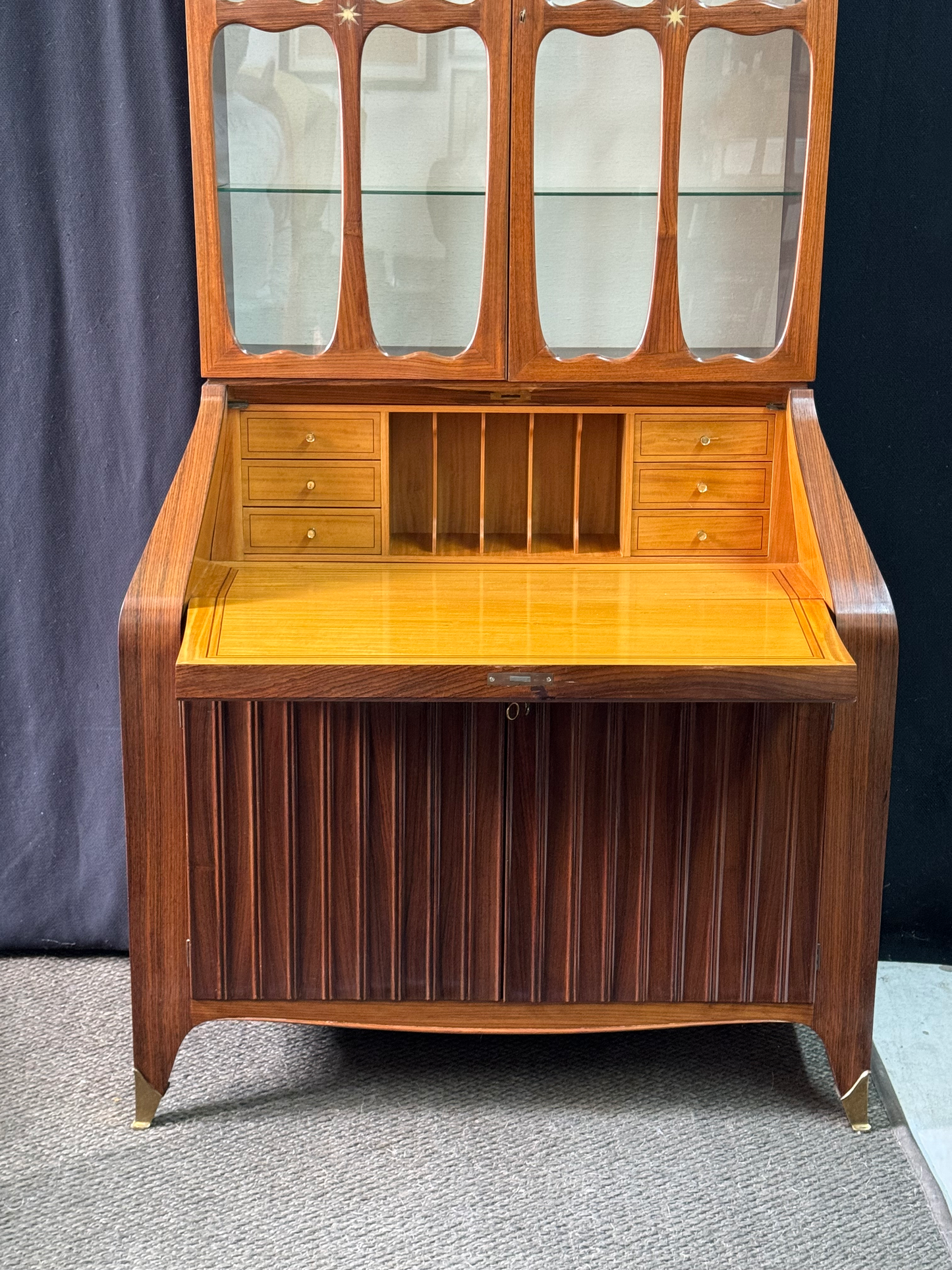 Paolo Buffa Italian Mid-Century Brass Inlaid Secretary