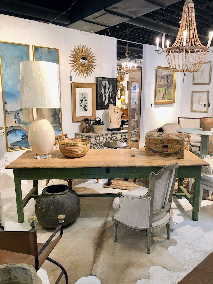 Vintage desk and antique game table at Interiors Market Atlanta