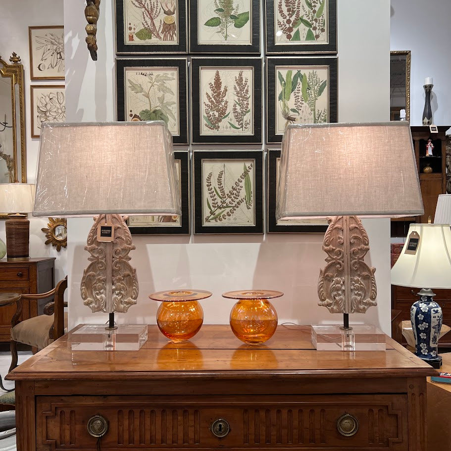 Antique table lamps, vintage floor lamps, and candle lighting at Interiors Market Atlanta
