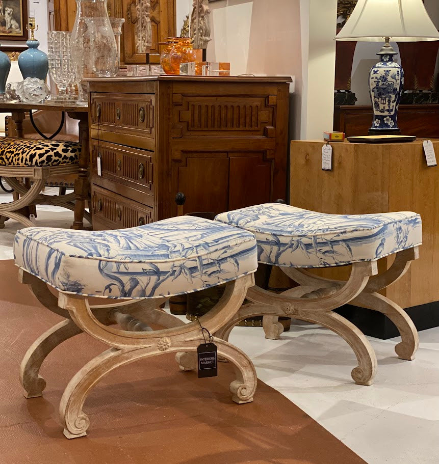 Vintage settees and antique benches styled at Interiors Market Atlanta