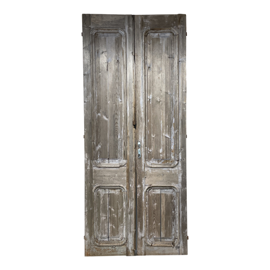 Antique French Gray and Blue Distressed Wood Double Doors