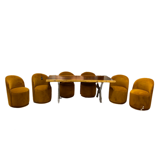 Set of 6 Swivel Chairs and Free Form Wooden Table