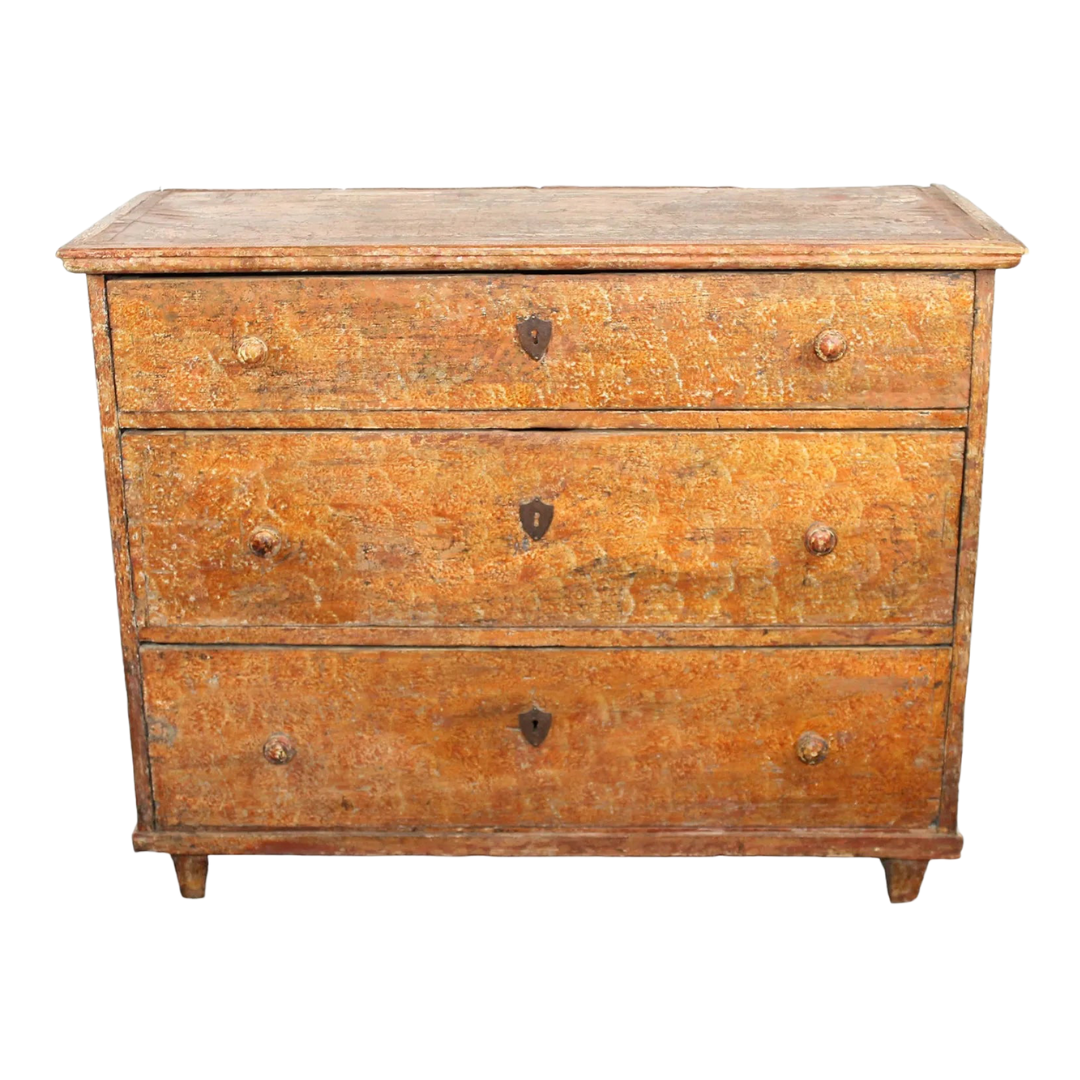 Swedish 3-Drawer Pine Painted Commode 19th Century