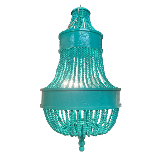 Modern Brass Beaded Turquoise Five Light Chandelier