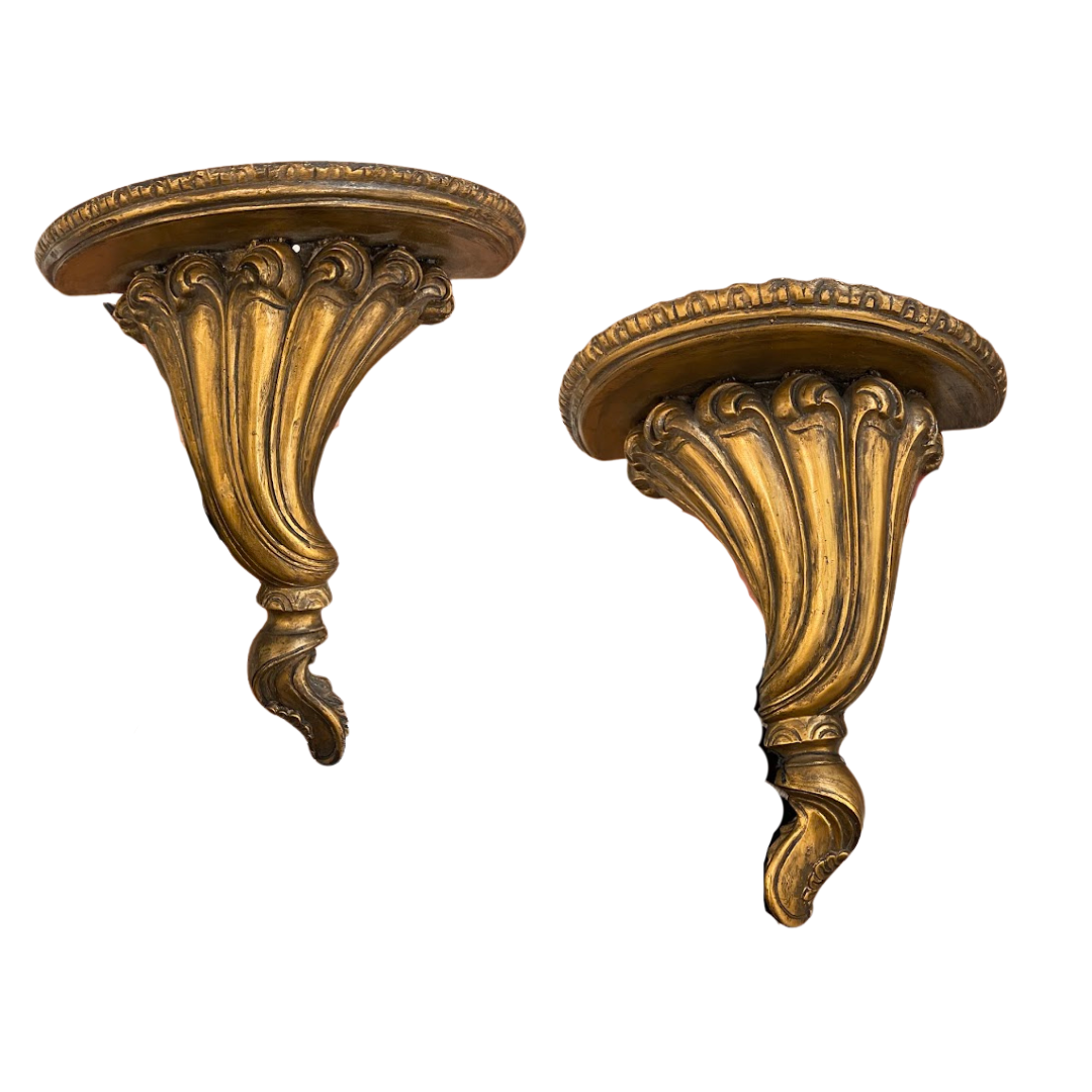 Carved Wood Gold Painted Draped Brackets