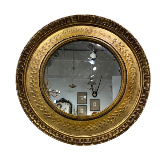 Round Gilt Wood Mirror with Leaf Motif