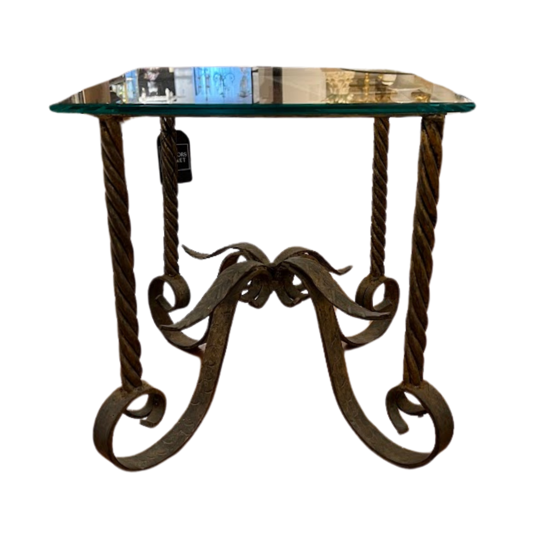 Vintage Iron Drinks Table with Glass Top from Europe