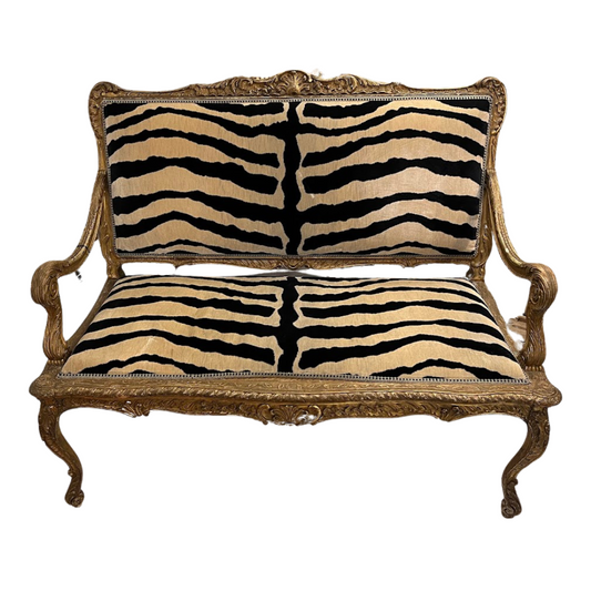 Early 20th Century Giltwood and Animal Print Settee