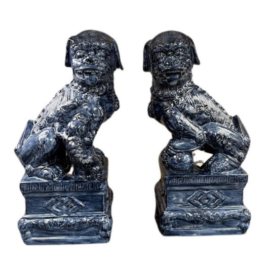 Pair Blue Foo Dogs