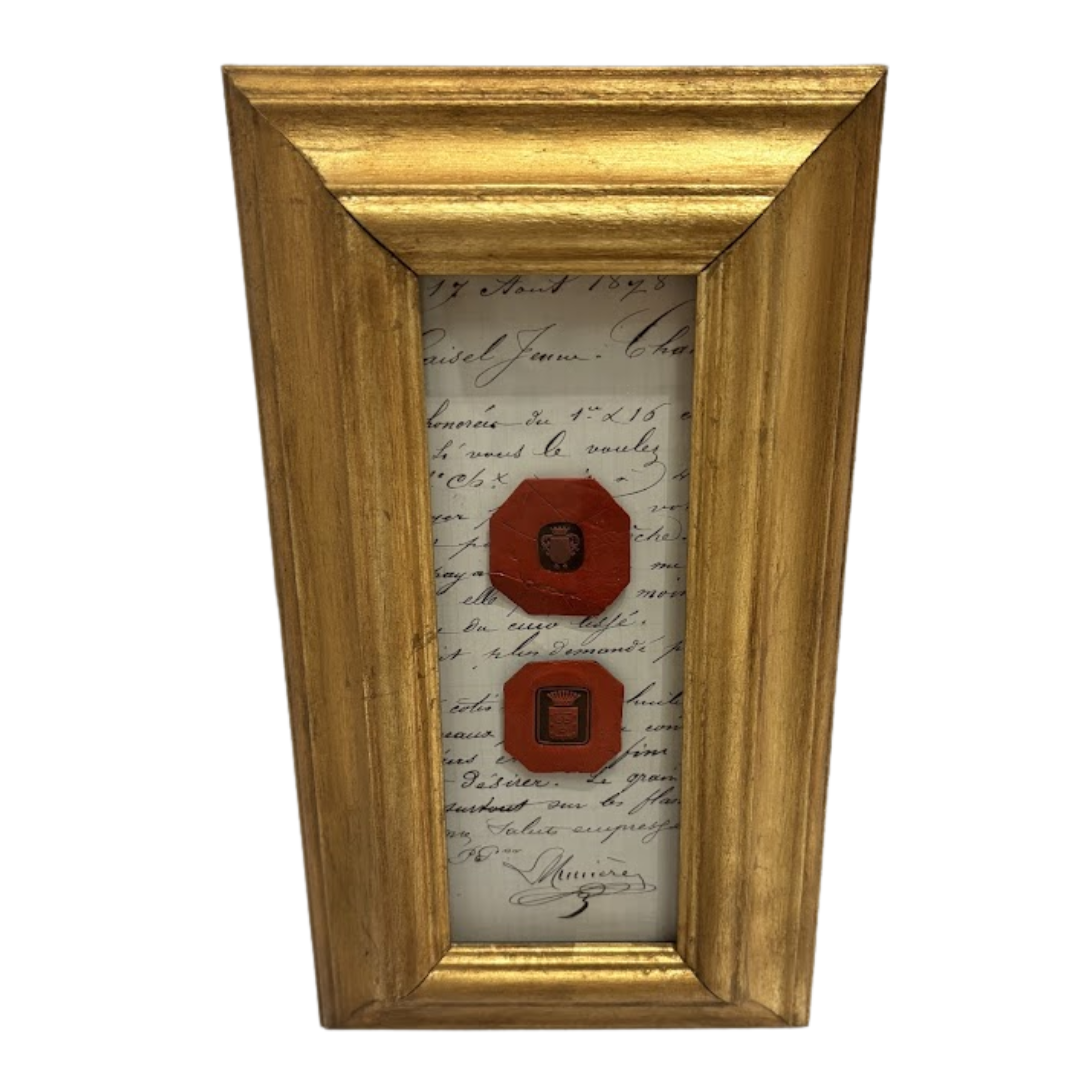 Antique Wax Seals on Antique Letter in Frame from Northern Italy (#4)