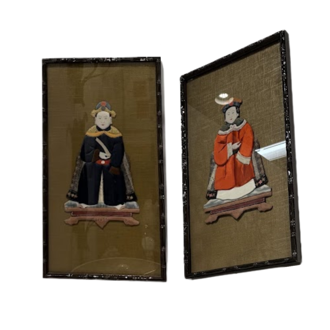 Pair Framed Chinese Figures