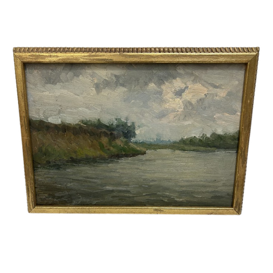 Early 1900's Eastern European Oil on Panel, River Scene (#4124)