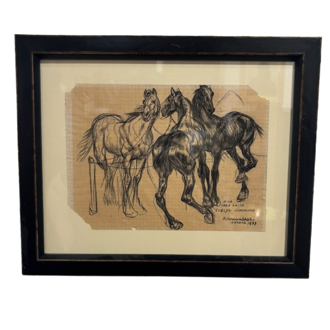 Italian Horses Sketch in New Framing and Conservation Glass