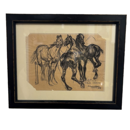 Italian Horses Sketch in New Framing and Conservation Glass