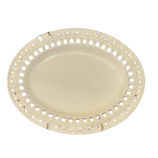 9.5" Reticulated Pierced Oval Creamware Platter Circa 1860