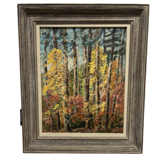 Mid Century Abstract Autumn Trees Original in Fred Reed Frame