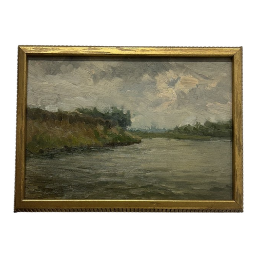 Early 1900s Eastern European Oil on Panel River Scene 