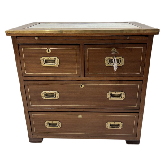 Vintage English Ship Captain's Campaign Chest with Removable Pull Out Slide and Chart Under Glass (TLI251)