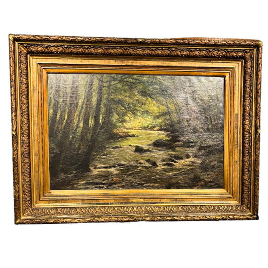 Turn of the Century French Painting of a River Scene by Listed Artist J. Francois (1851-1940) in Original Frame (Item 469)