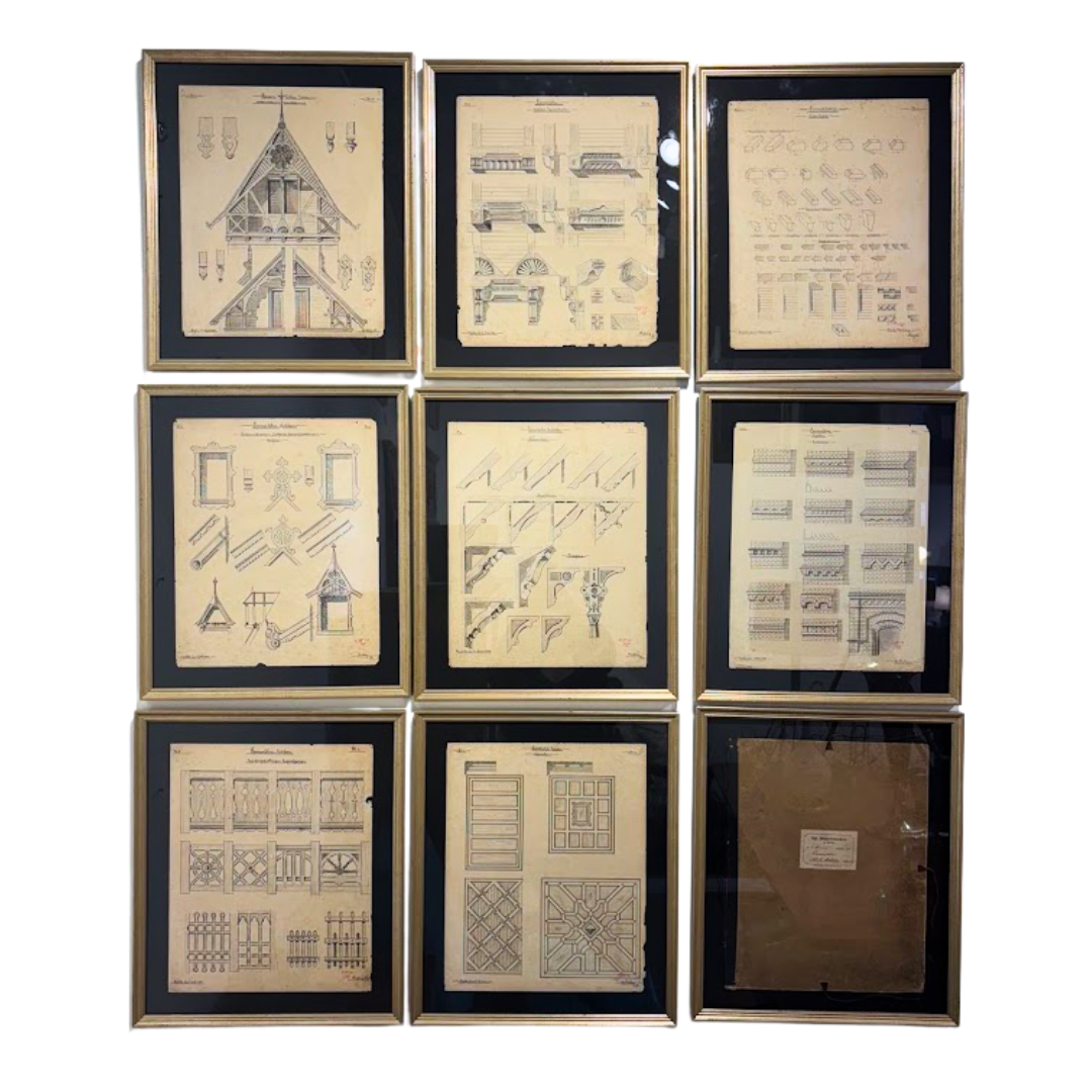 9 Piece Antique Architectural Student Exam