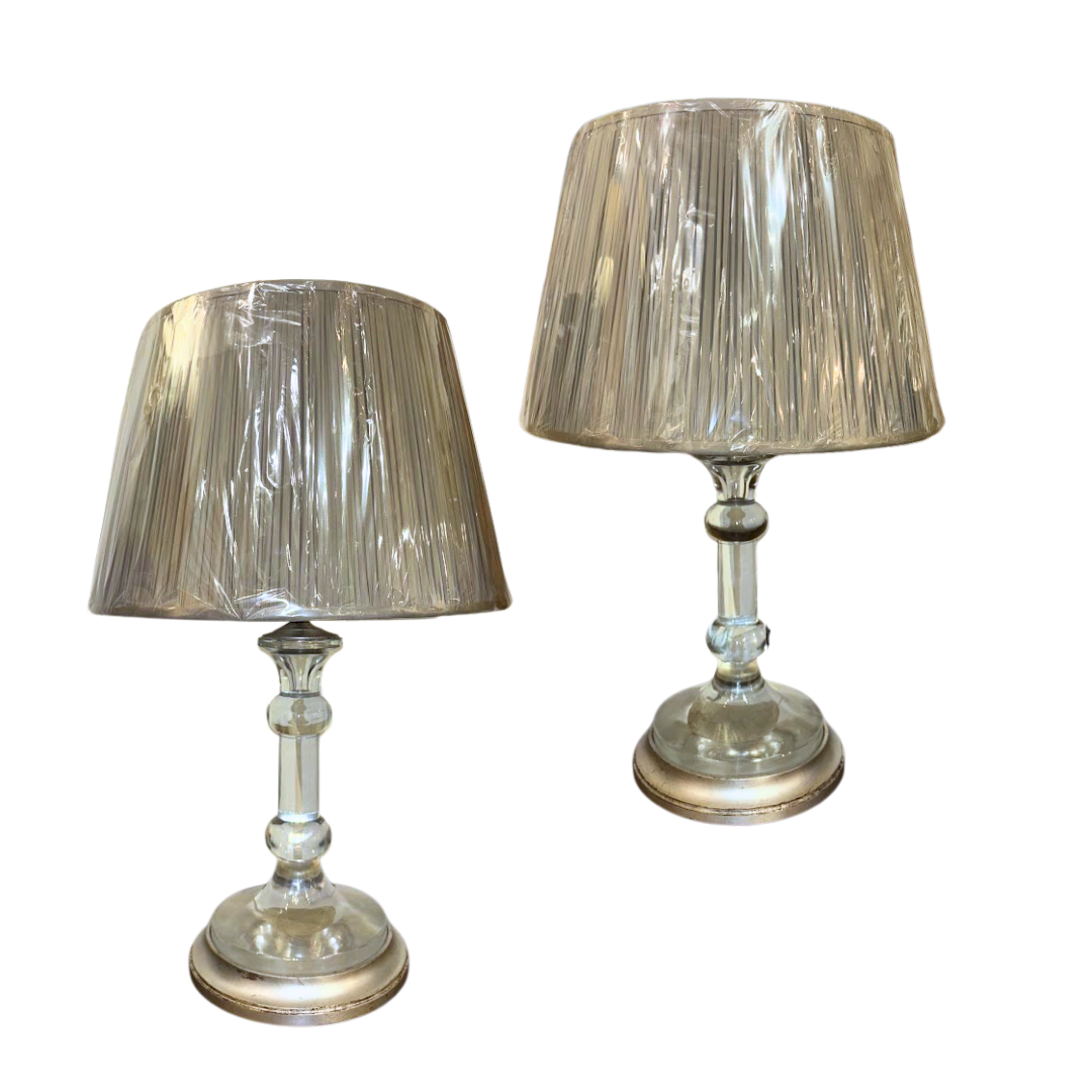 Pair Modern Custom Made Glass Candlestick Lamps with Shades