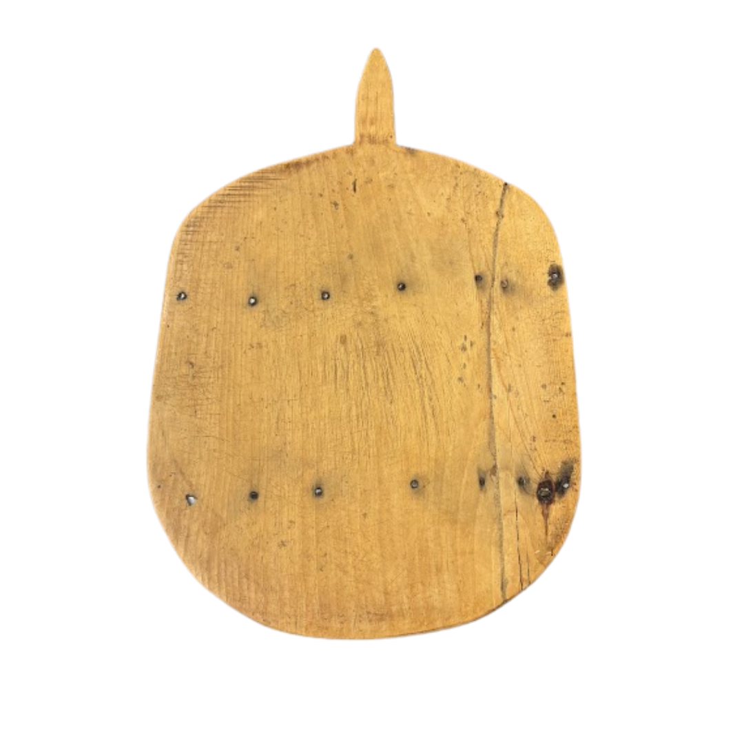 Wooden cutting board with a handle on a white background