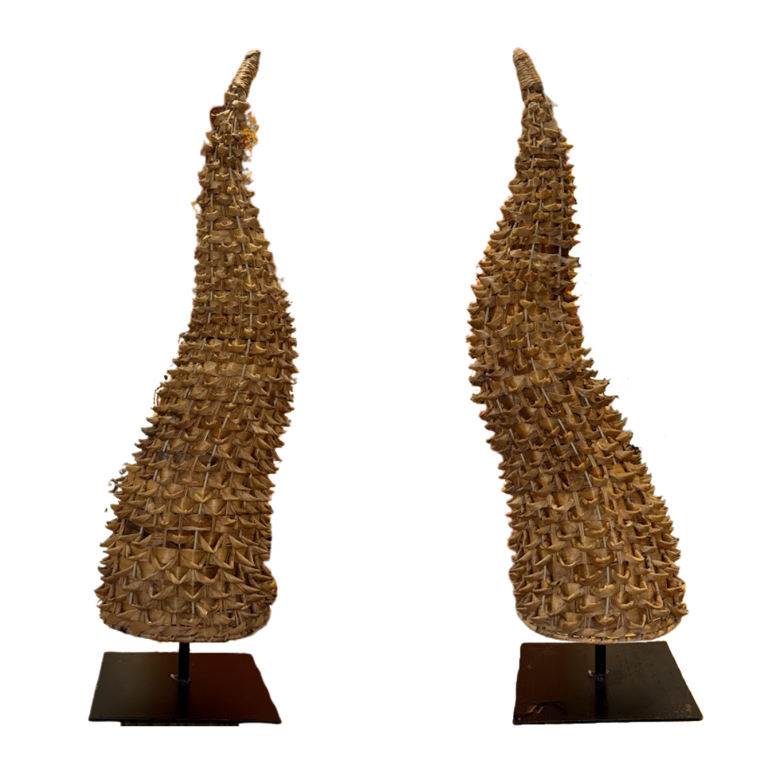 Pair Raffia Tree Form Topiaries