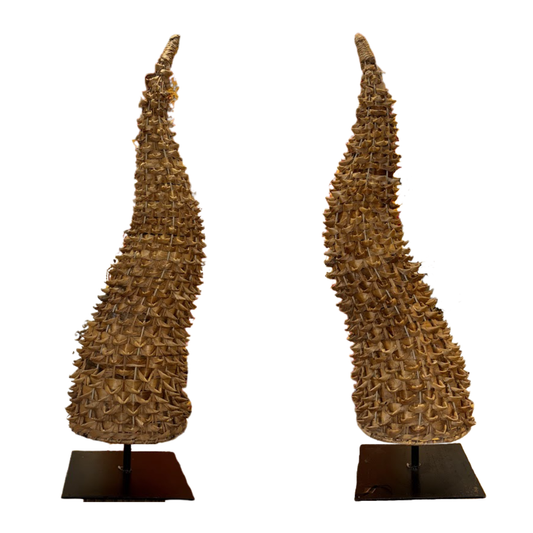 Pair Raffia Tree Form Topiaries