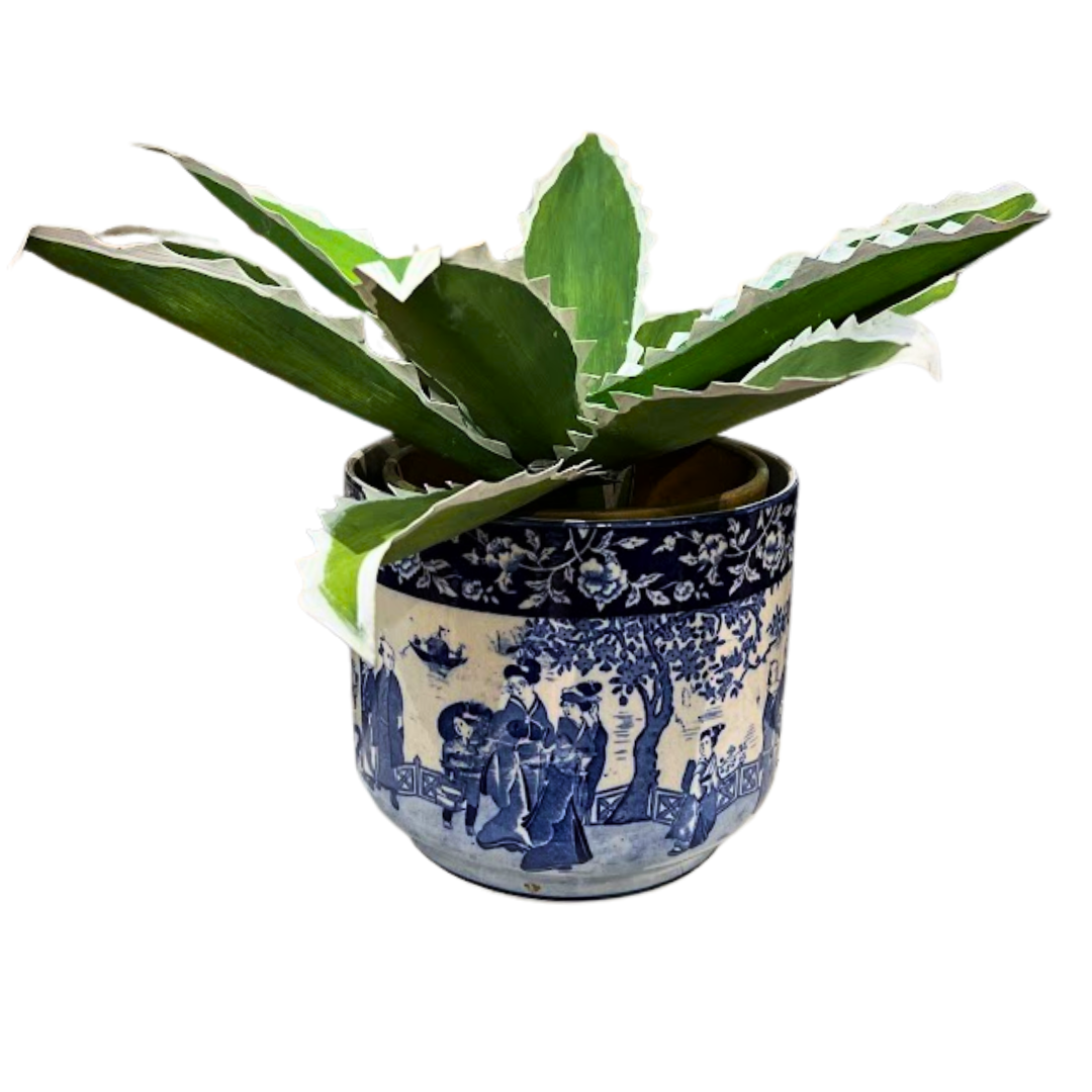 Tole Agave Plant in Terracotta Blue and White Pot